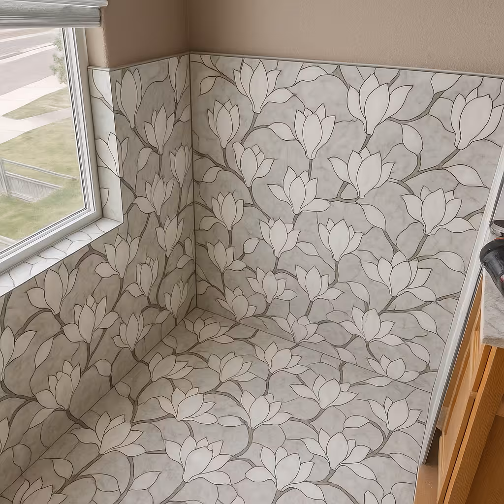 Close-up of textured fluted wall tile, a modern trend in Parker, CO.