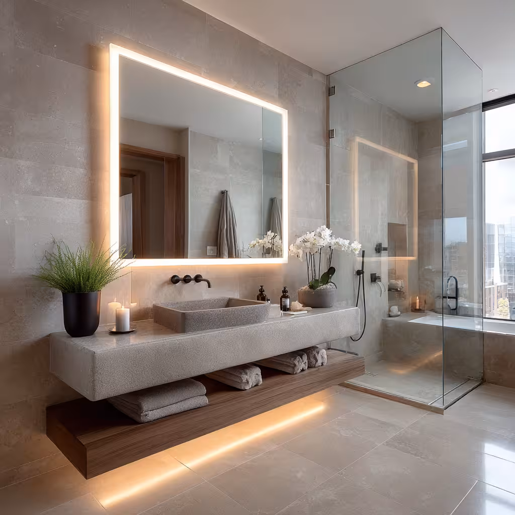 Completed modern bathroom renovation in Centennial, CO.