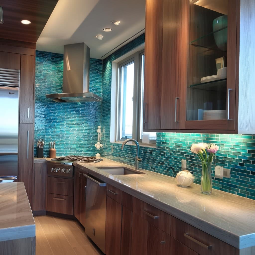 Glass mosaic backsplash