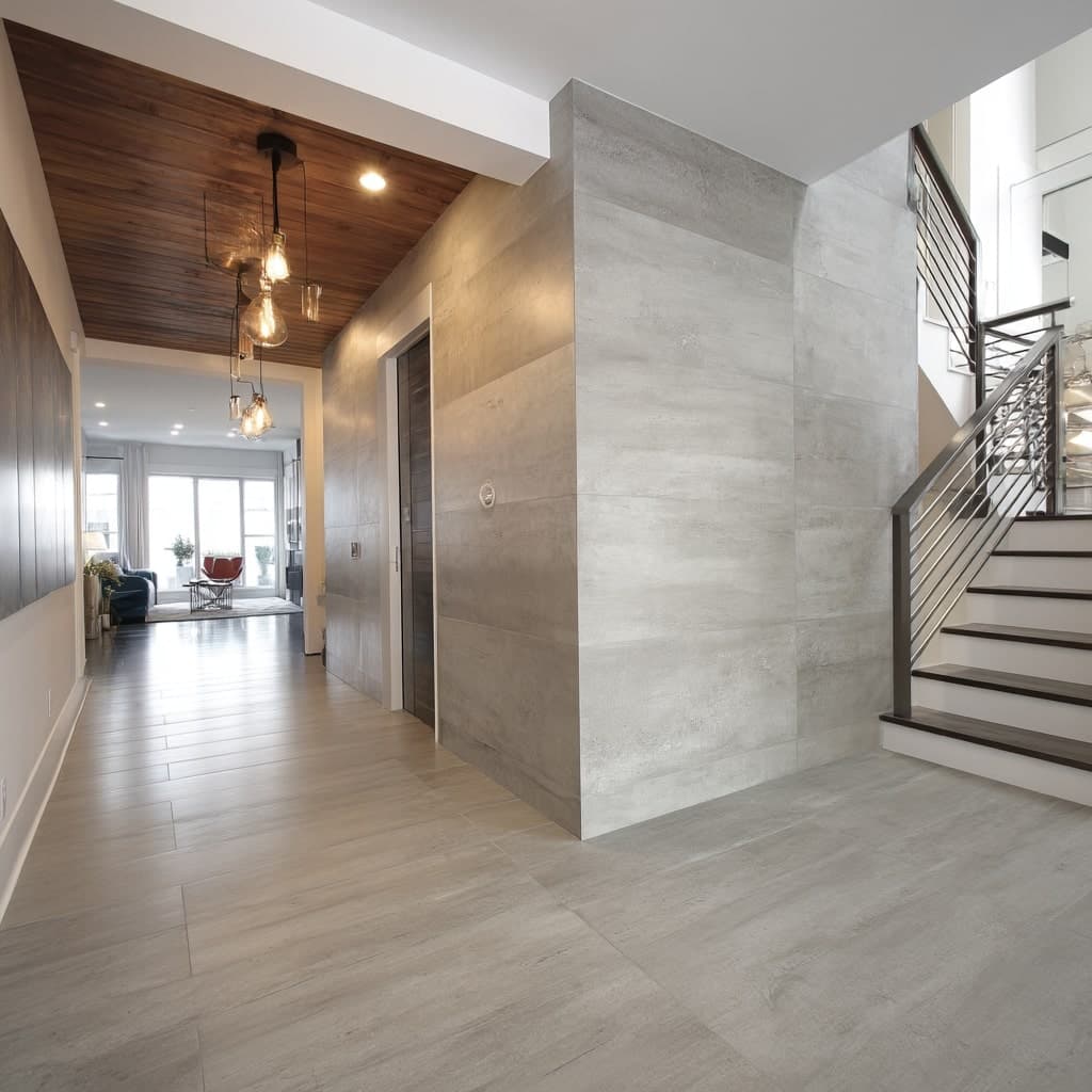 Large format porcelain shower tile in modern Denver home