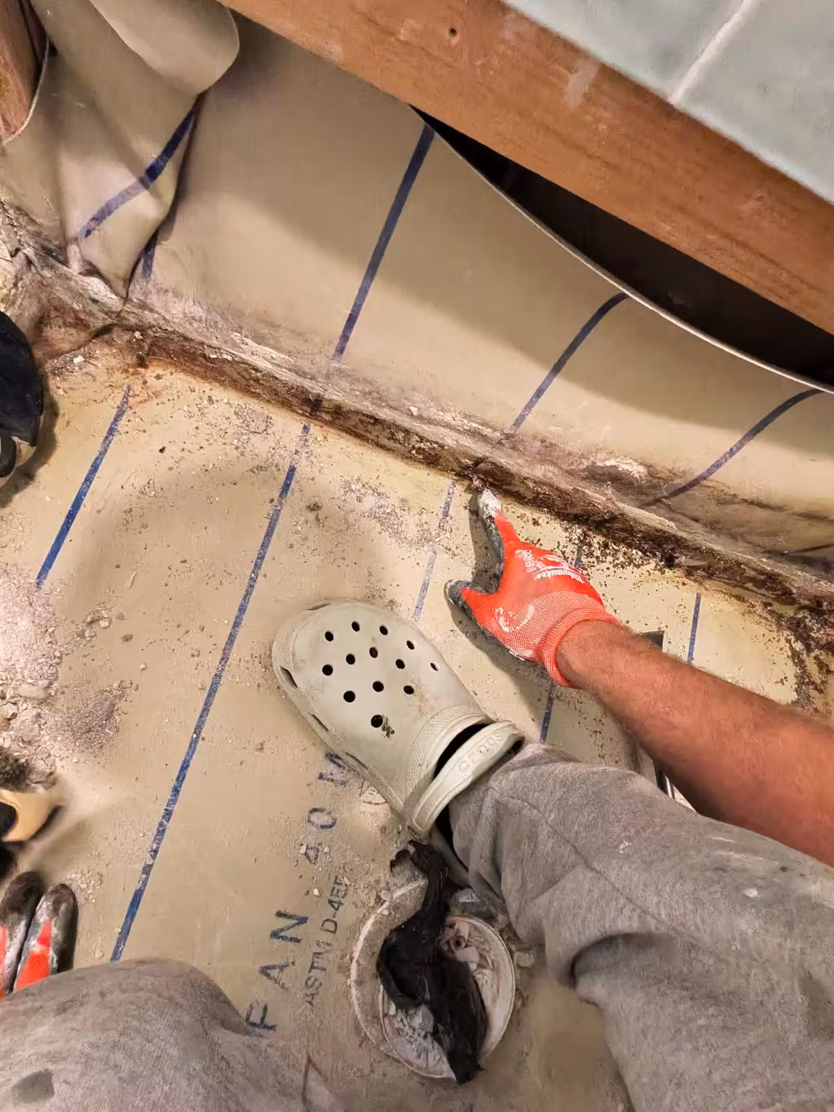 Cleaning shower pan base before new liner installation Denver