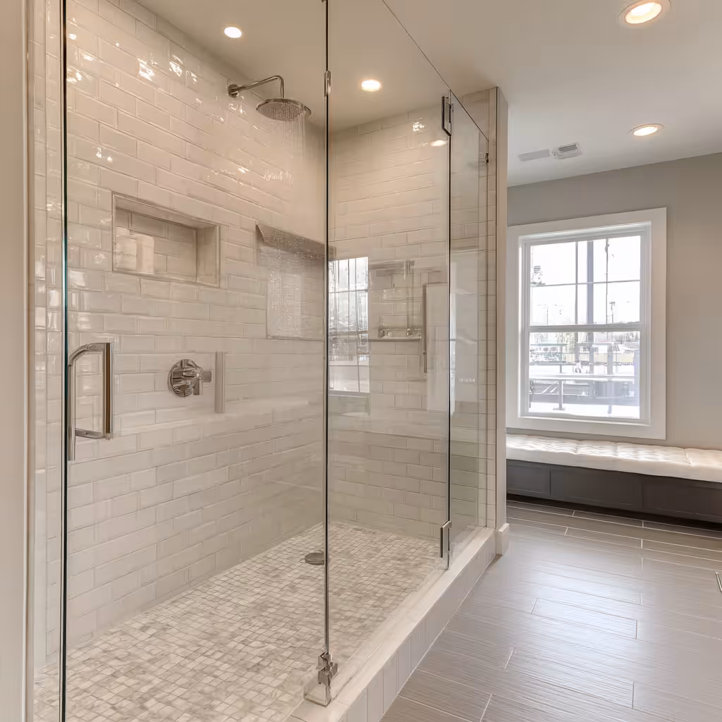 Detailed tile installation in a Highlands Ranch tub-to-shower conversion.