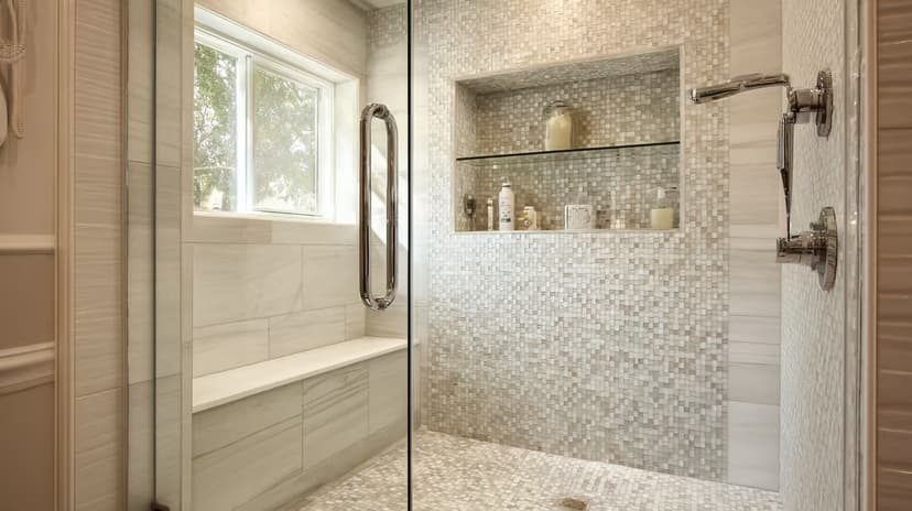 Newly tiled shower in a Littleton bathroom.