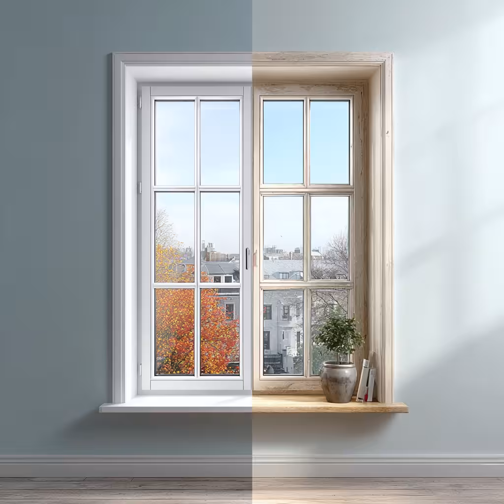 Visual comparison of aluminum windows versus vinyl windows showing strength, durability, and size capability differences