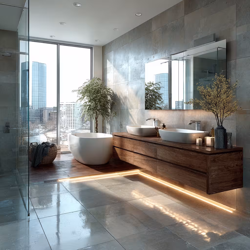 Luxurious bathroom renovation with walk-in shower and custom tile work in South Denver.