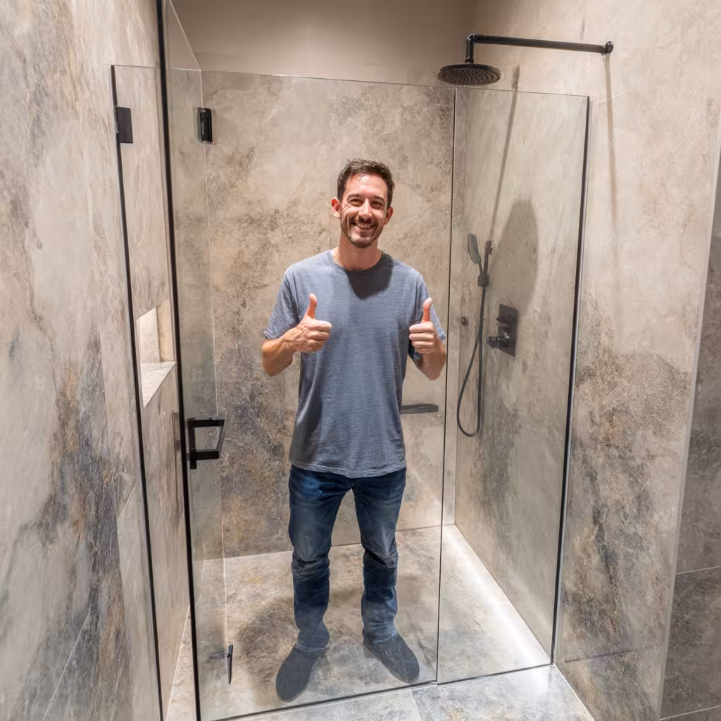 Sleek modern shower with contemporary tile work.