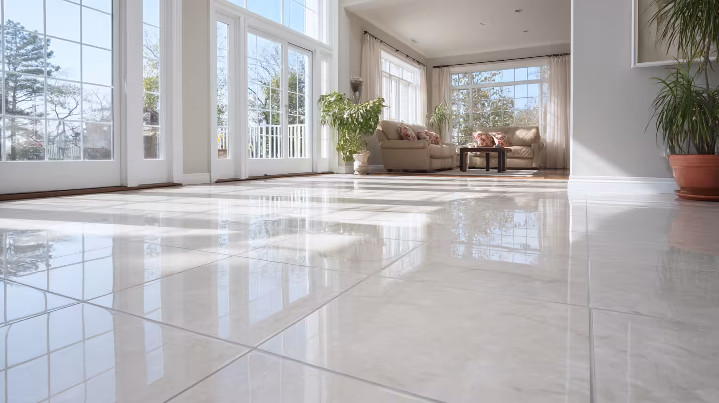 Newly installed floor tiles in an Englewood home.
